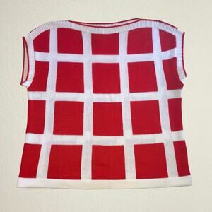 Vintage 70s 80s red white grid sweater Pronto Moda preppy professor